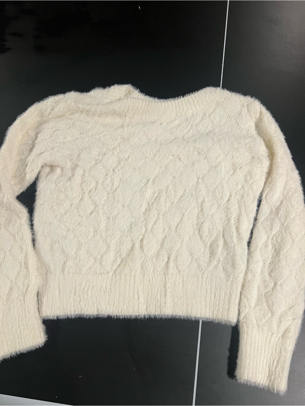 abercrombie kids Cream Fuzzy Diamond Knit Sweater